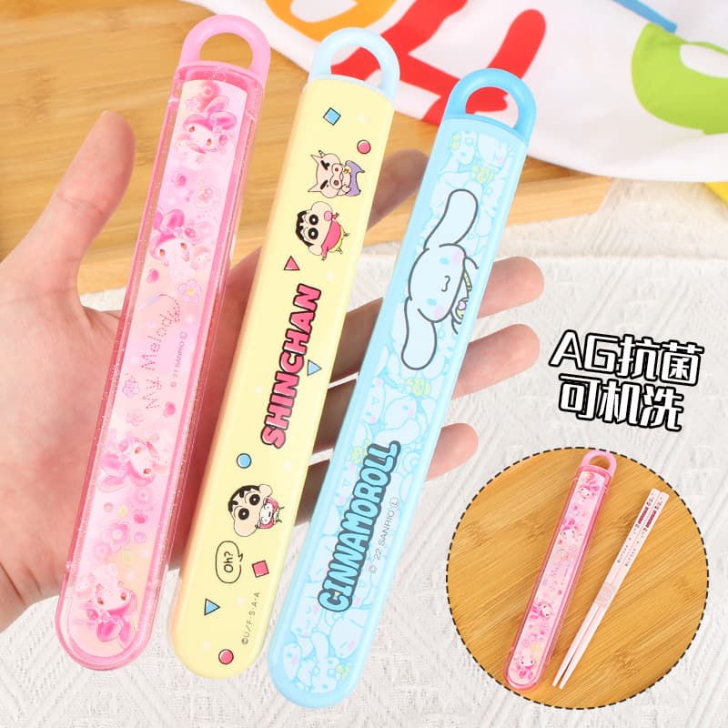 Japan imported skater boxed chopsticks cartoon Sanrio printed portable children's tableware student lunch chopsticks