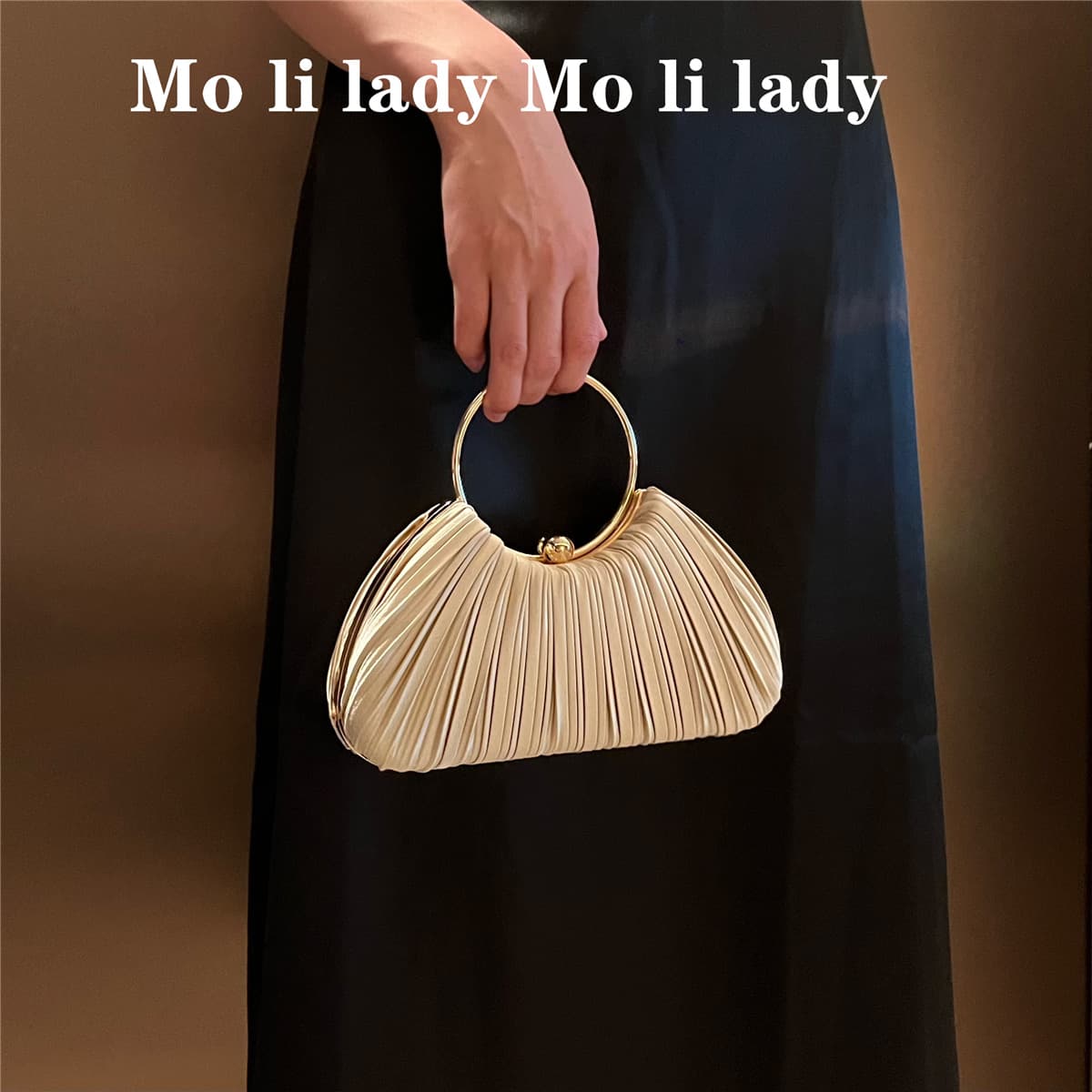 High-end Pleated Bag 2024 New Round Ring Handle Bag Evening Gown Bag Dress Handheld Crossbody Bag