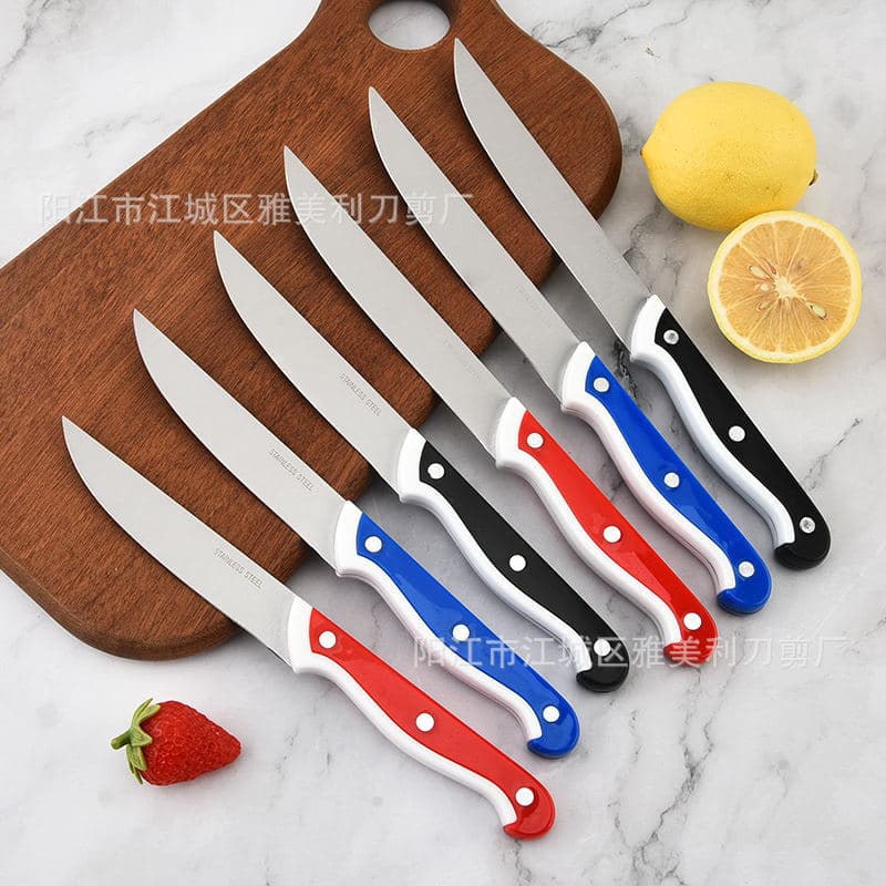 Factory Wholesale Stainless Steel Universal Peeling Fruit Knife Blue-White Handle Creative Two-Tone Cross-border Trade Plastic Handle Knife