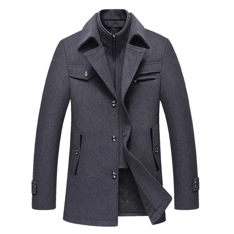 Autumn and winter new style double collar woolen coat, no ironing business cotton woolen coat, men's woolen coat horizontal zipper 02