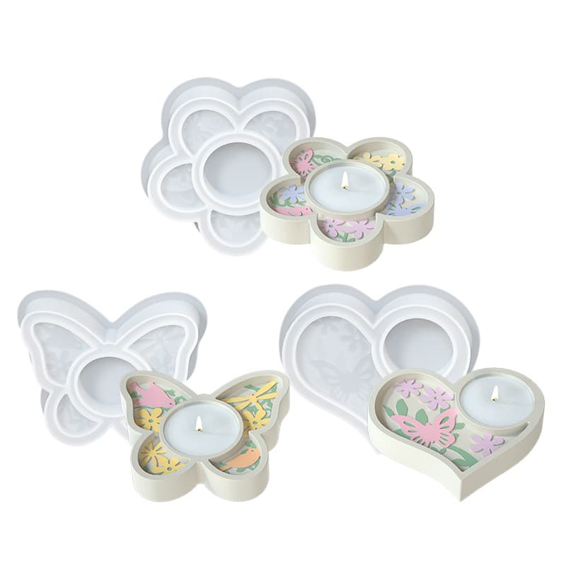 diy flower butterfly love carved candlestick glue resin abrasive aromatherapy plaster candle base silicone mold