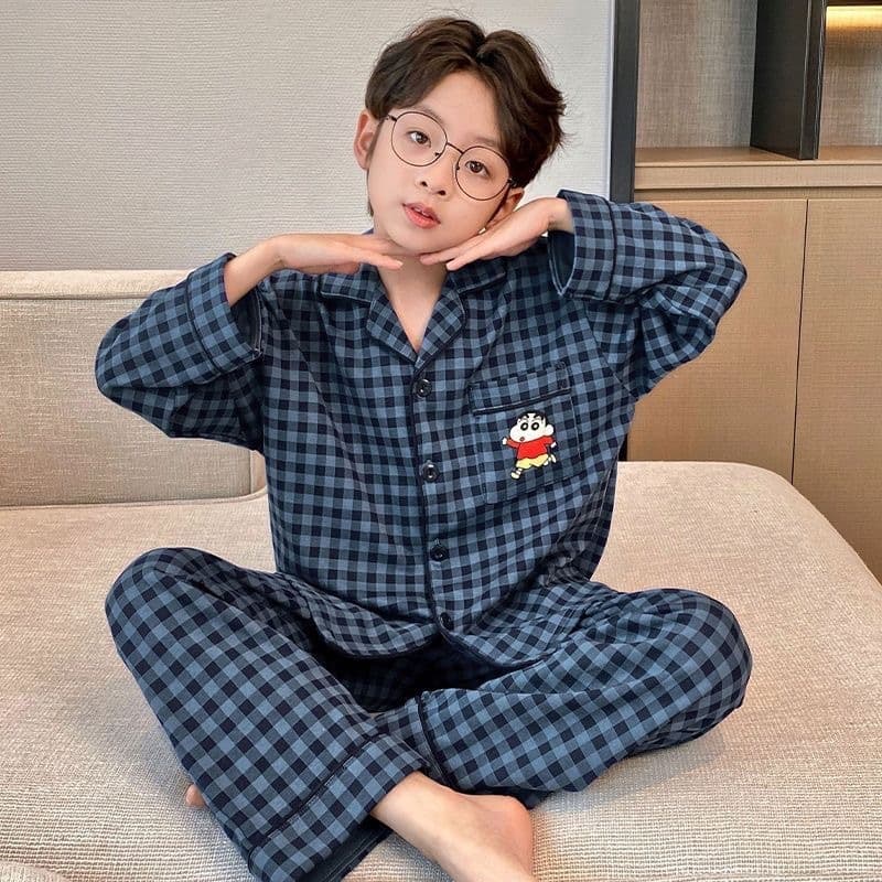 Children's Pajamas Boys Spring Autumn Cotton-Blend Long Sleeve Cardigan Set Stylish Cartoon Little Boys Older Kids Loungewear
