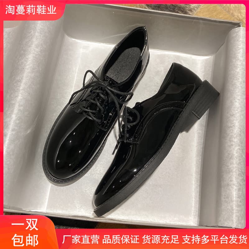 Genuine Leather Small Leather Shoes Women 2025 Autumn British Style Black Flat Soft-Soled Loafers Lace-Up Work Pumps