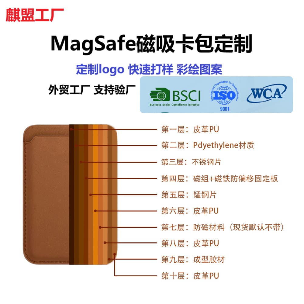 MagSafe card holder custom logo embossed Apple iPhone magnetic PU card holder with picture custom proofing RFID