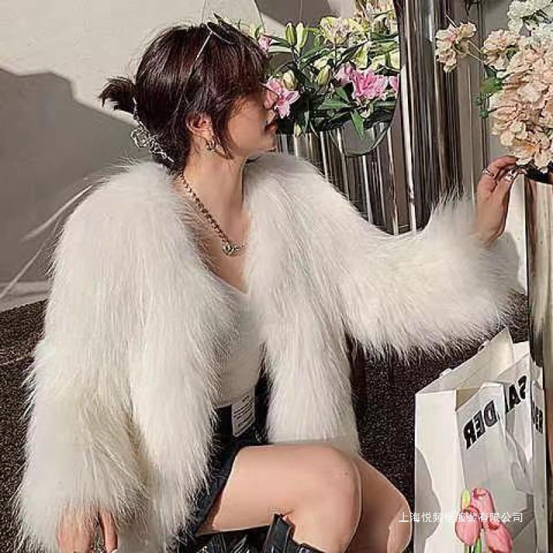 2025 Korean Style Autumn/Winter New Faux Mink Fur and Fox Fur Patchwork Short Slimming Faux Leather Coat