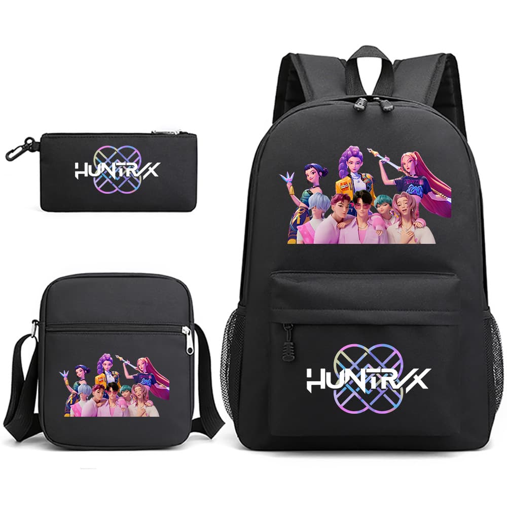Kpop Demon Hunters Demon Hunting Girl Group Printed Student School Bag Backpack Single Shoulder Pencil Case Three-Piece Set