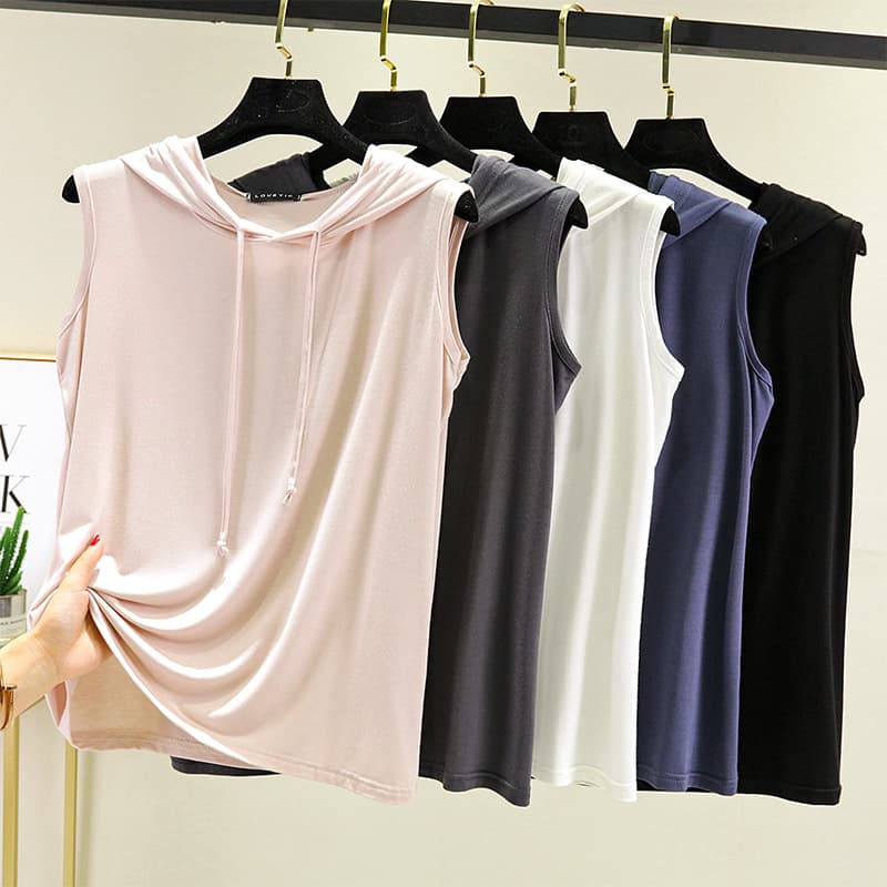 Loose Fit Modal Sleeveless Vest Spring Summer Thin Hooded Top Women's Casual Comfortable T-Shirt Plus Size Slimming Sweatshirt
