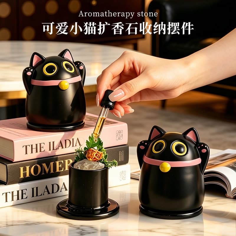 Cute Cat Aromatherapy Diffuser Stone Desktop Ornament Creative Aroma Stone Home Indoor Flameless Fragrance Crystal Stone Long-lasting