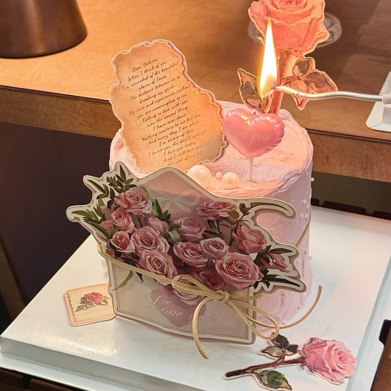 214 Valentine's Day cake decoration rose envelope greeting card insert couple holiday love candle decoration insert
