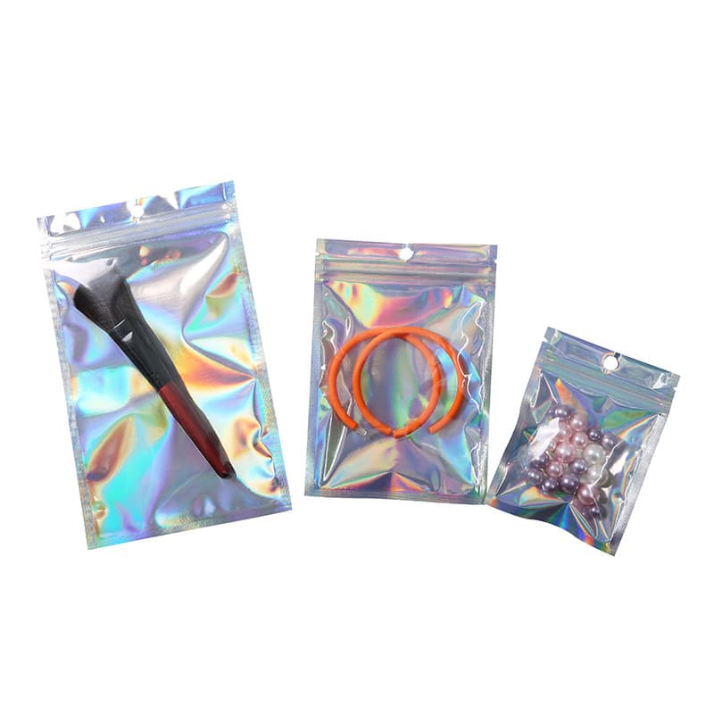 Laser Packaging Ziplock Badge Holographic Aluminum Foil Plastic Rainbow Iridescent Accessory Bags