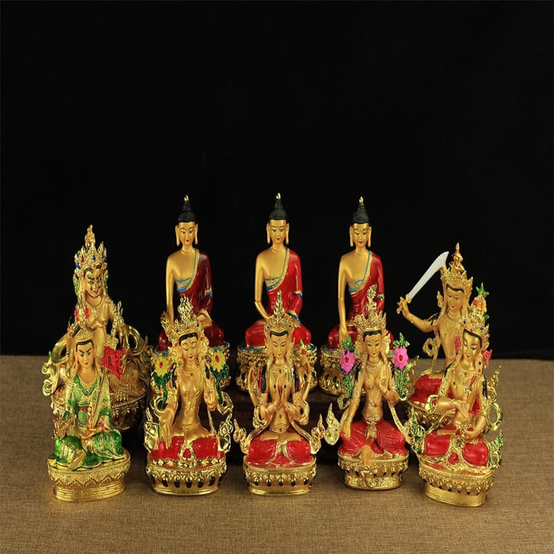 3 Inch 6 Inch Alloy Color-painted Three Jewels Buddha Manjushri Four-armed Padmasambhava White Green Tara Vajra Buddha Statue