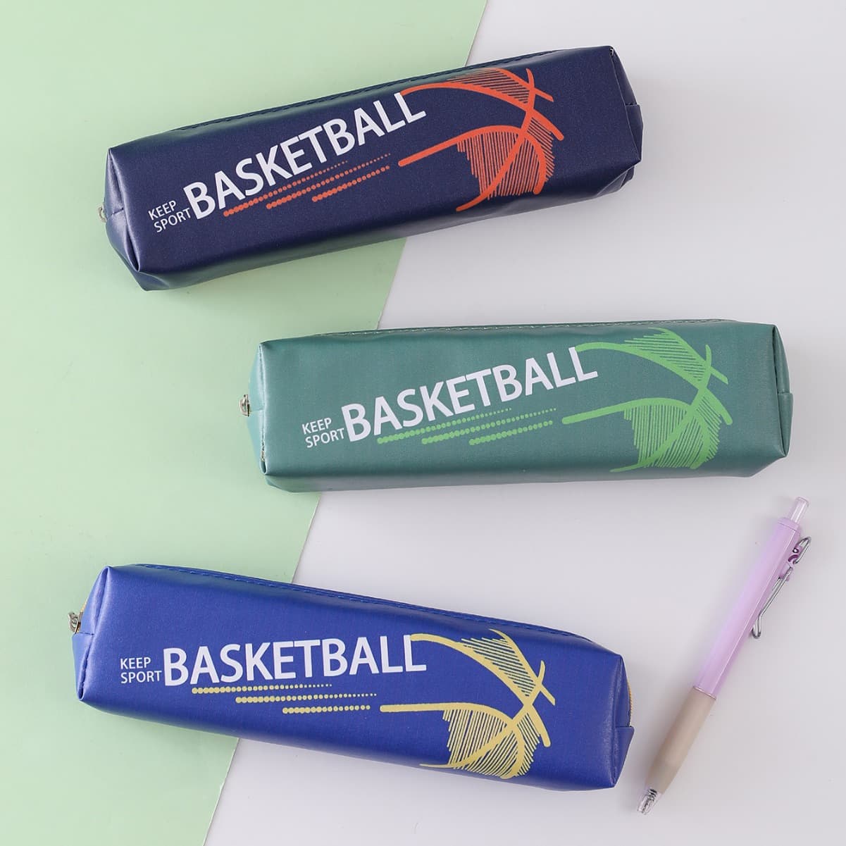 Simple stationery bag Korean version PU pencil bag men's large capacity contrasting color stain-resistant lightweight portable Japanese pencil bag
