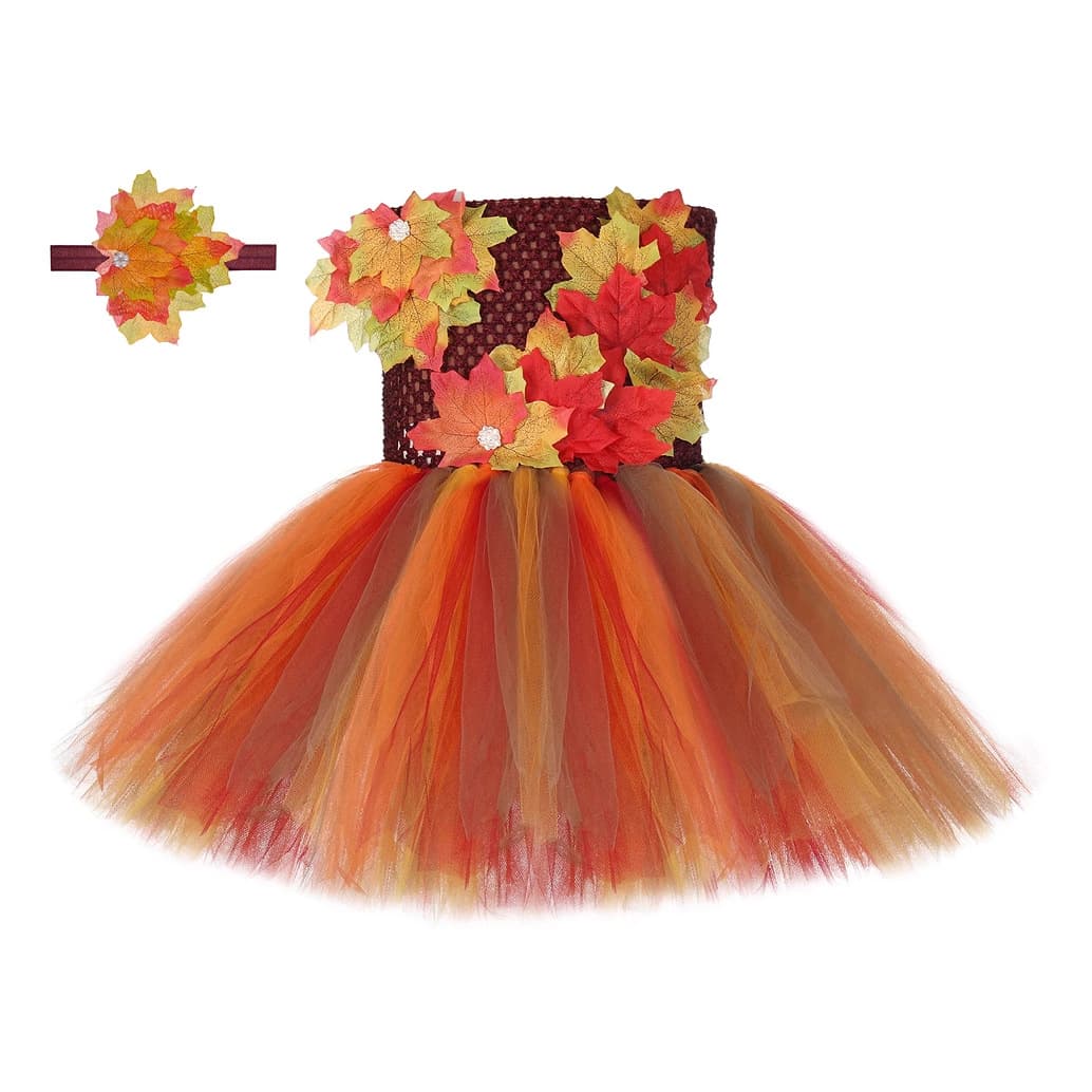 Thanksgiving girls dress, maple leaf tutu skirt, harvest festival tutu skirt, European and American children's holiday performance costumes