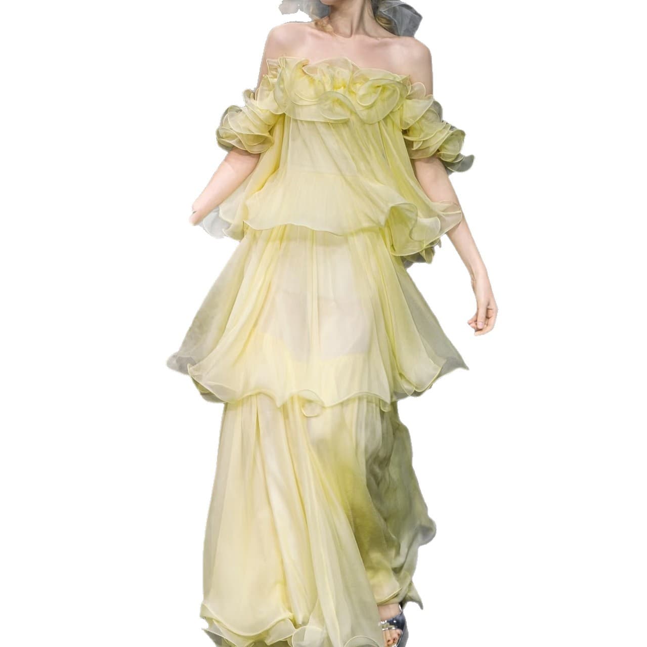 Studio Photo Morning Robe Dress for Women Bride Fairy Forest Yellow Birthday Gown Princess Dress French Wedding Light Wedding Dress