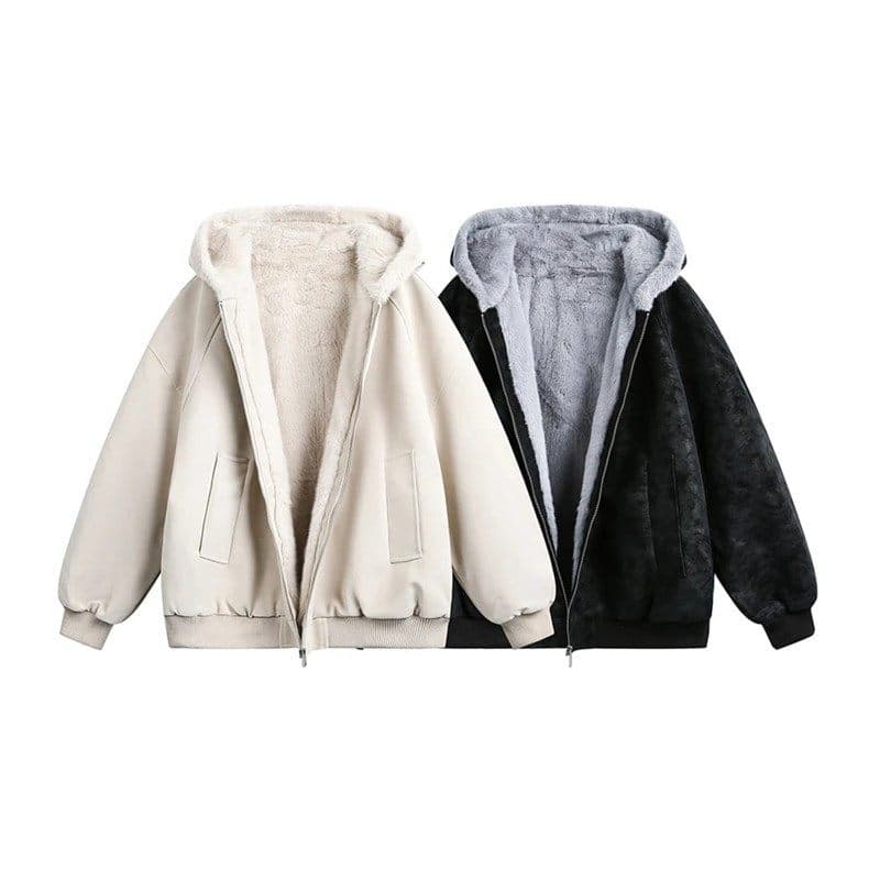 New winter style, hooded coat with flannel lining, warm, comfortable, versatile, leather jacket, men's and women's coat, cotton-padded coat.