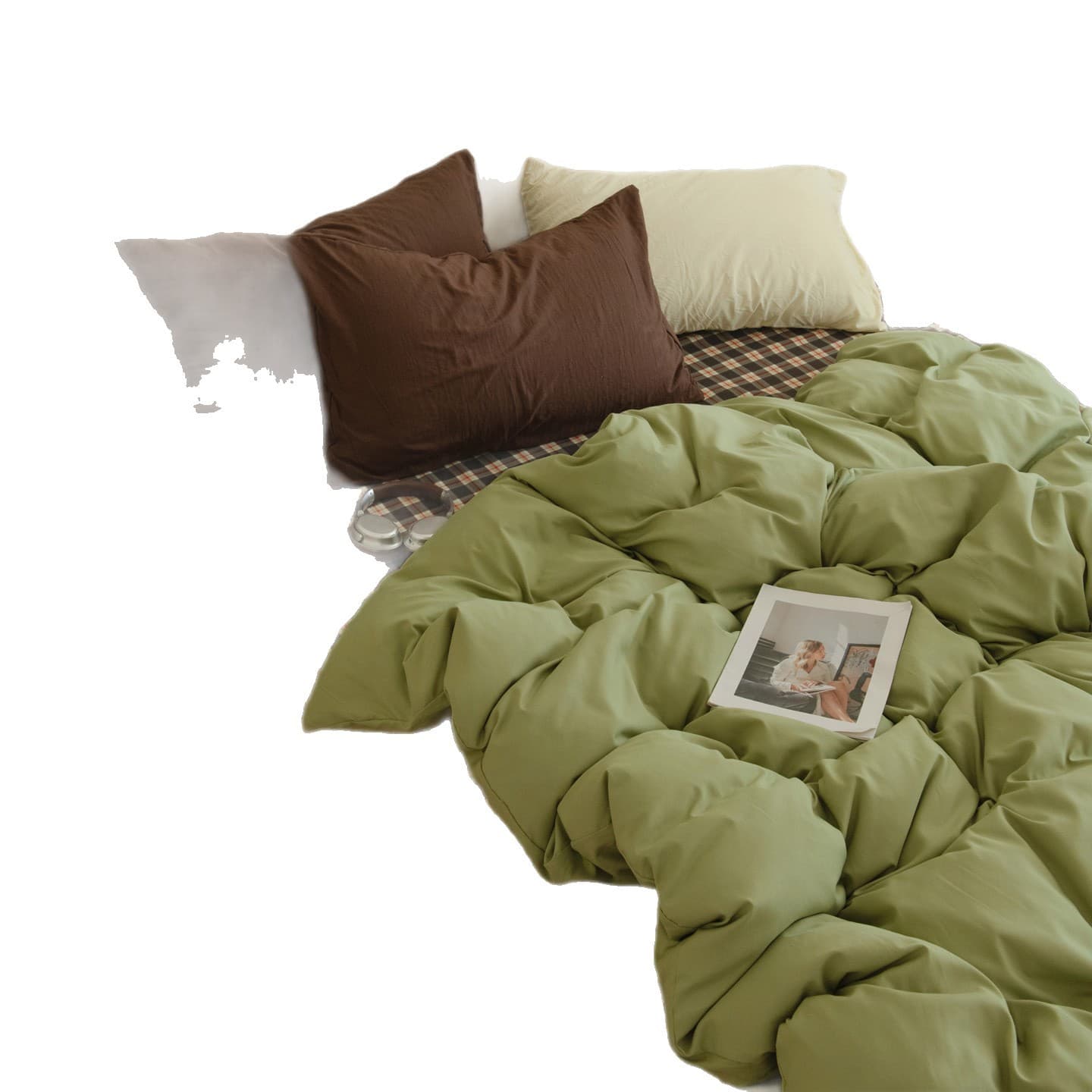 Ins Style Mix-and-Match Skin-Friendly Washed Cotton 4-Piece Bedding Set, Fitted Sheet, Duvet Cover, Student Dormitory 3-Piece Set, Bedding, Bed Skirt 4