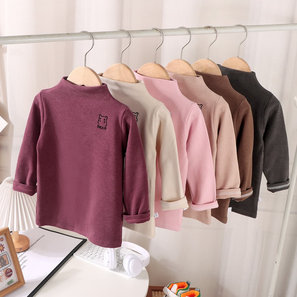 Children's New Unisex Semi-Turtleneck Warm Inner Wear Top, Small to Medium Kids Baby T-Shirt Long-Sleeve Base Layer Trendy