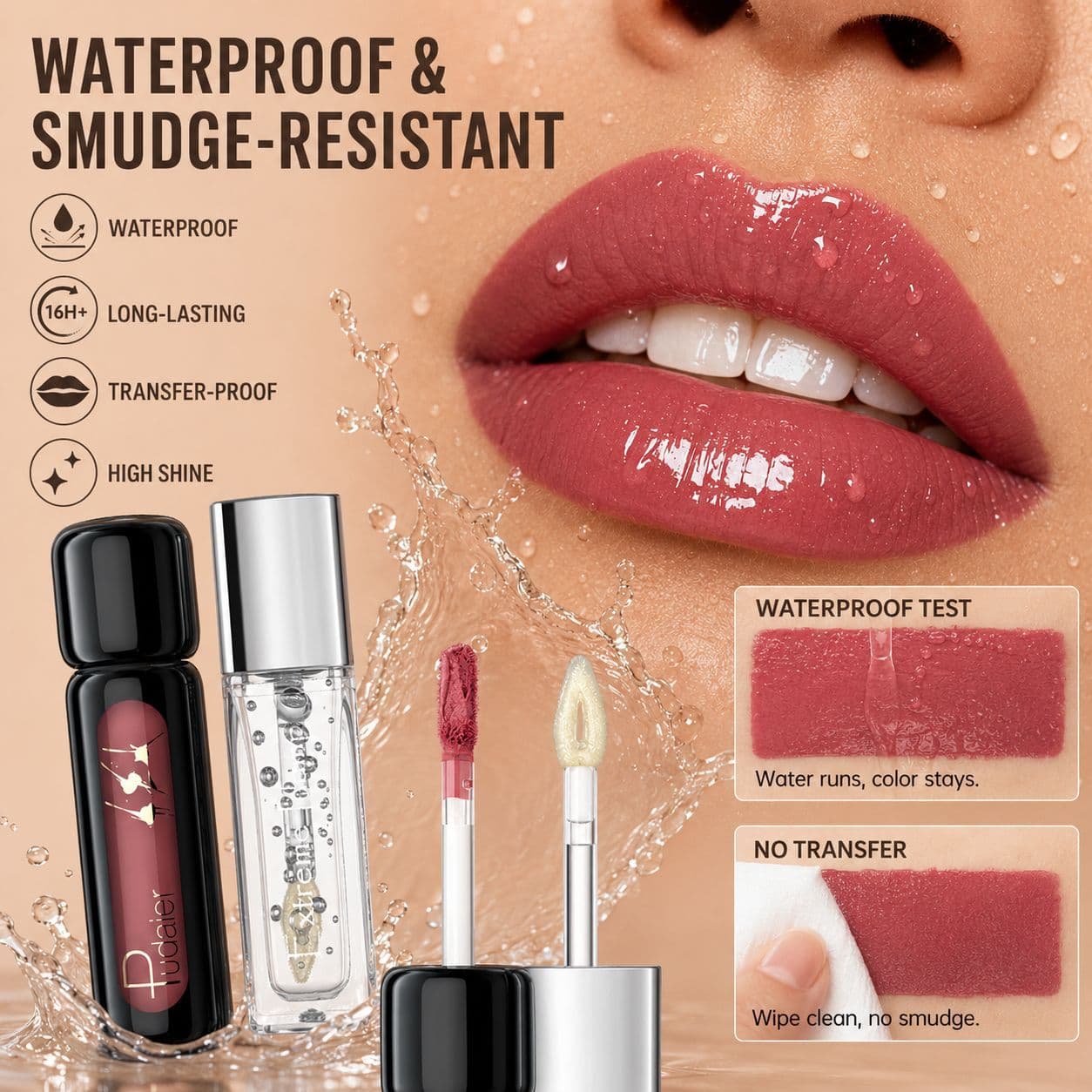 Cross-border Best-selling Wholesale Pudaier Hot-Selling Velvet Matte Lip Mud & Water Gloss Mirror Lip Gloss Two-Piece Set