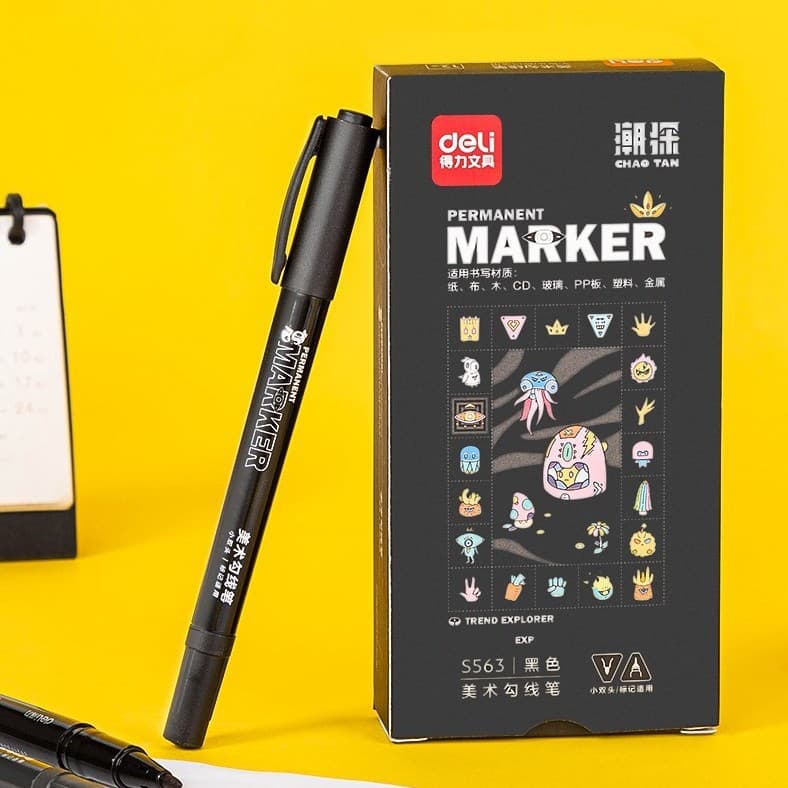 Deli S563 art hook pen small double-head oil pen painting hand-painted hook edge note marker pen thin line hook pen