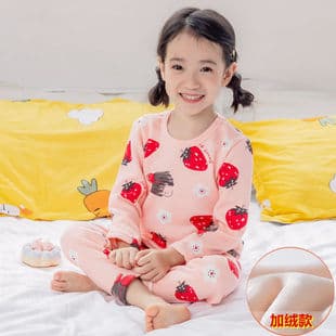 Fleece-Lined Thermal Underwear Set for Kids Boys Girls Thick Autumn Winter Pajamas