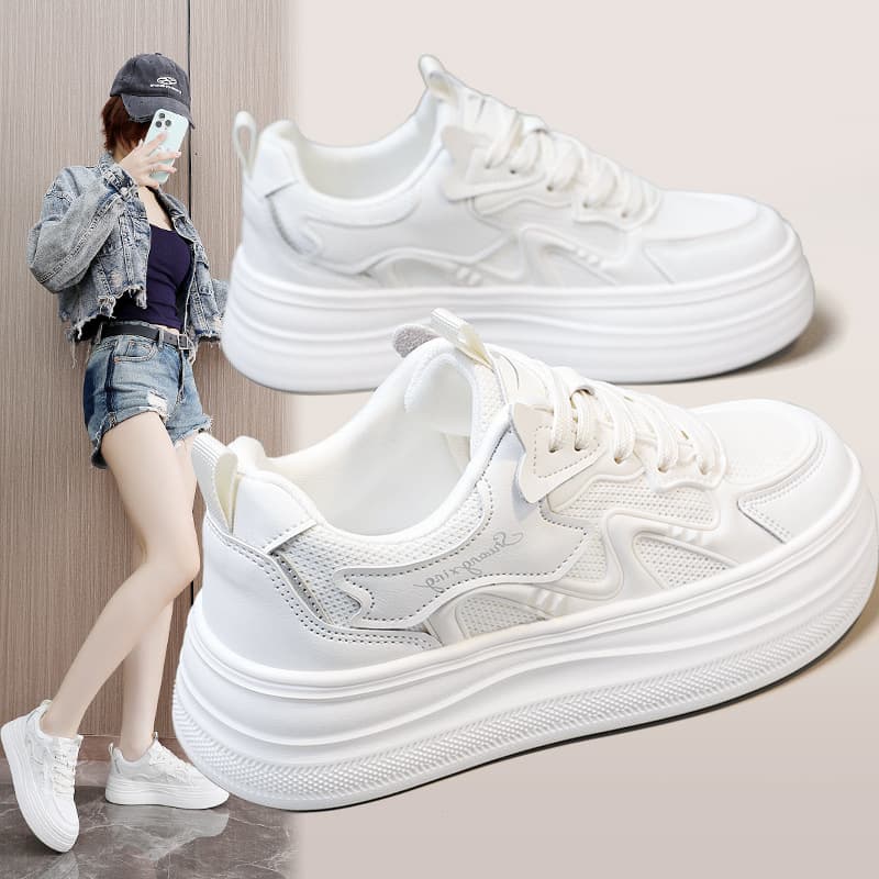 Breathable 2026 Soft Sole Thin Women's Shoes 37615 Mesh Casual Thick Sole New White Sneakers for Women Summer