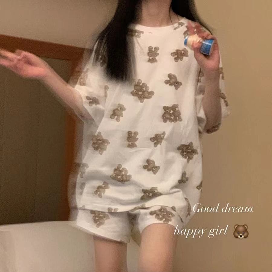 2021 New Pajamas Women Summer Thin Plus Size Short Sleeve Shorts Cartoon Homewear Women Two-Piece Set