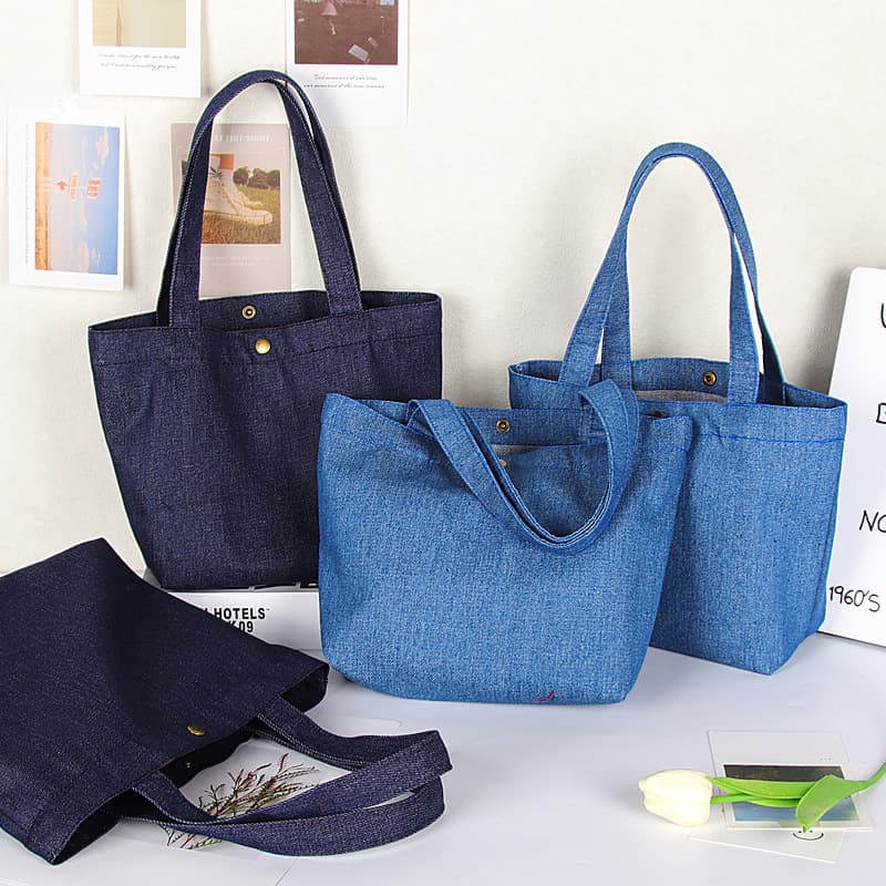 Custom denim tote bag with logo printing, blank shoulder bag, retro denim canvas bag customization
