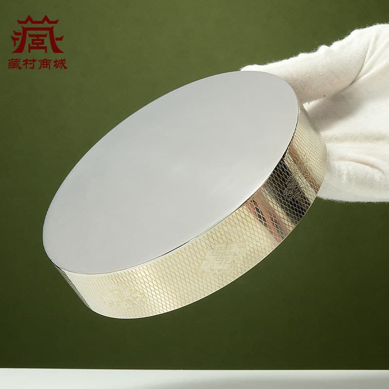 White Copper Mandala Offering Plate, Home Eight Auspicious Symbols Printed Mandala Base Plate, Seamless Household Worship Mandala Disk