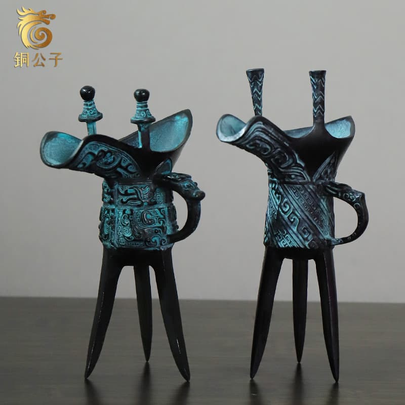 Jue Cup Imitation Ancient Bronze Ware with Beast Face and Dragon Design, Wine Vessel, Popular Live Streamer Sales, Antique Collection Wholesale