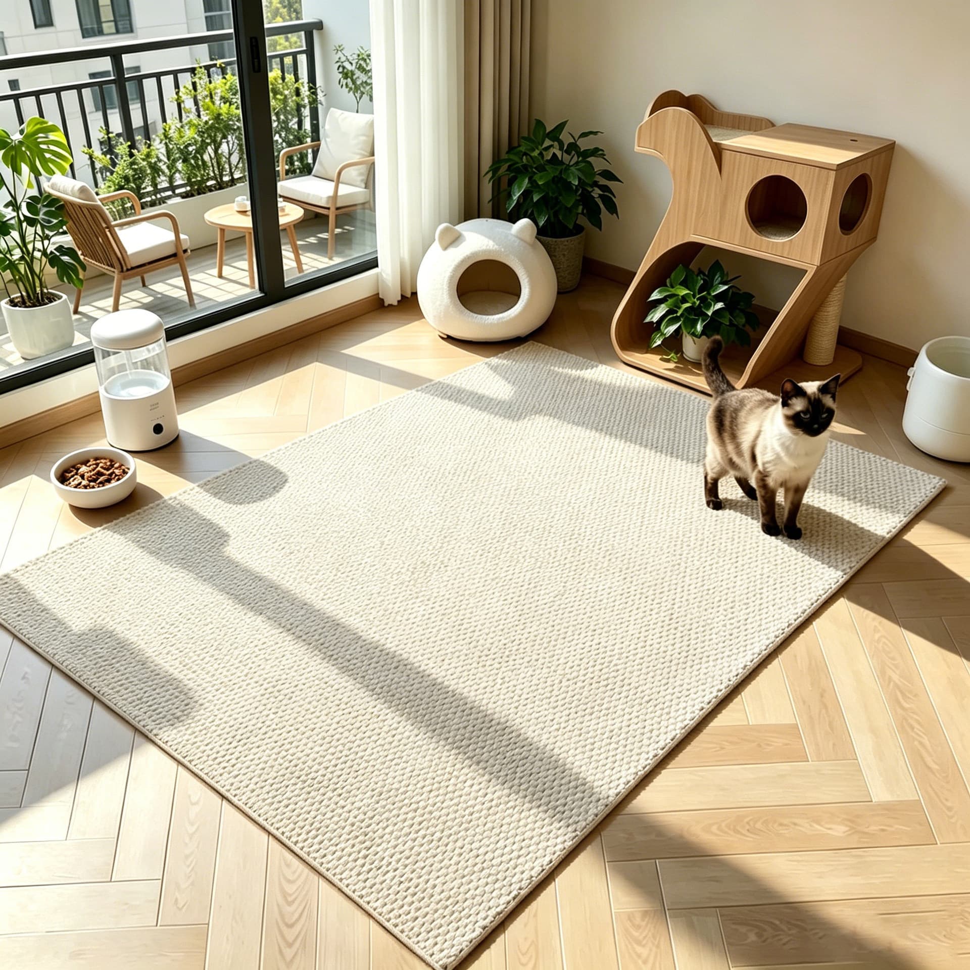 Living Room Rug Minimalist Style Solid Color Stain-Resistant Durable Sofa Coffee Table Mat, Bedroom Bedside Non-Slip Rug, Sisal-Look Carpet