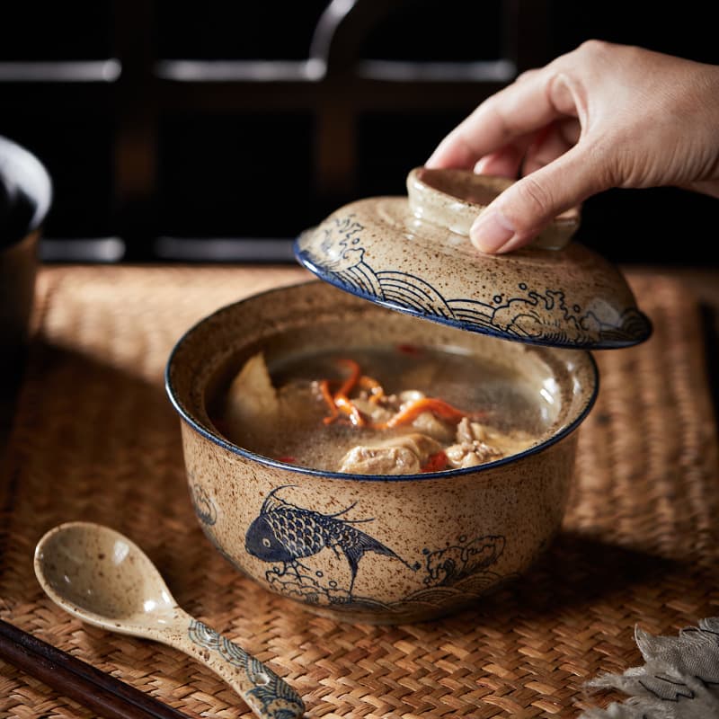 Cross-border 6.5-inch instant noodle bowl with lid lunch box student ceramic ramen bowl canteen tableware dormitory rice bowl
