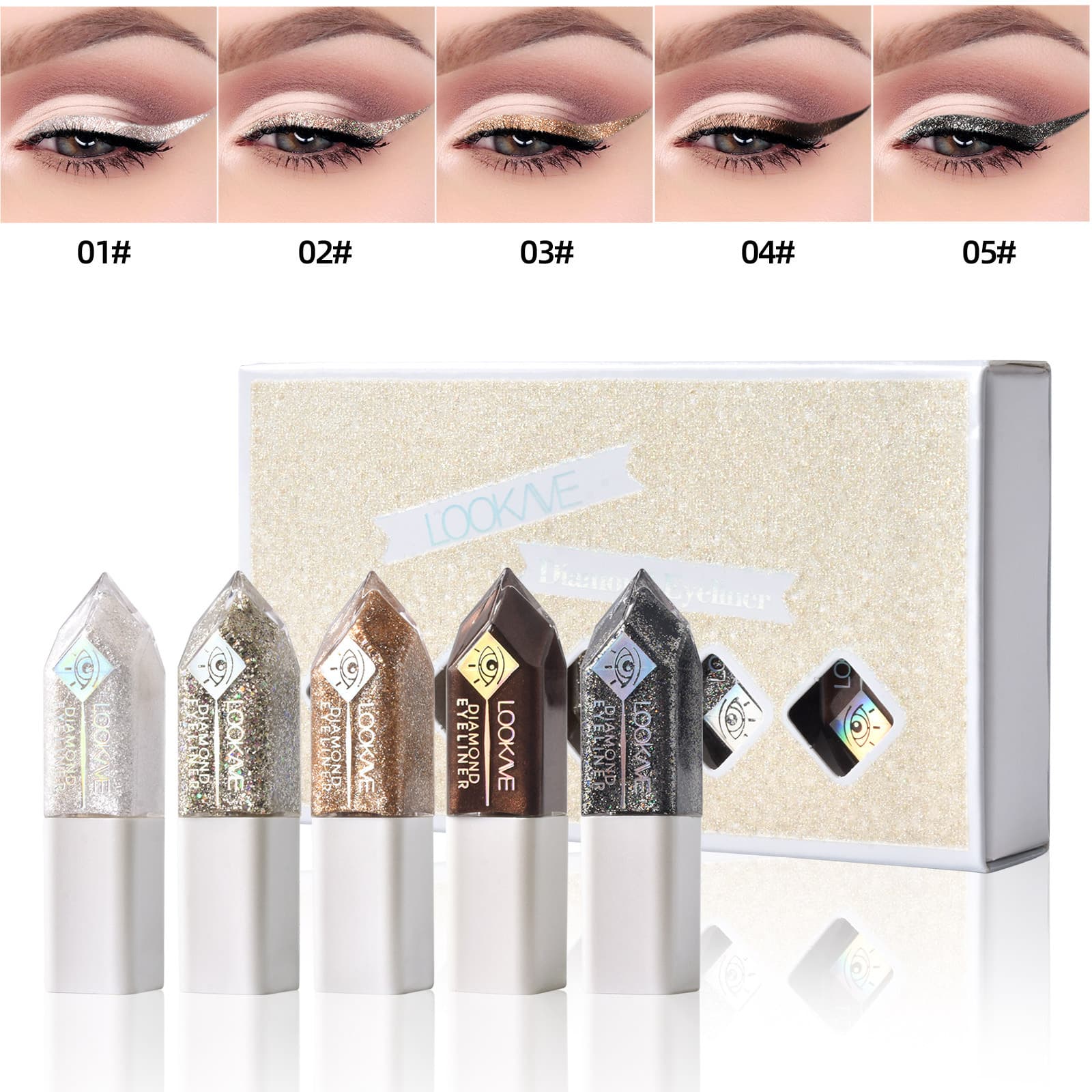 LOOKAVE Export Wholesale Eye Makeup Diamond Shimmer Pearl Eyeliner Liquid Colorful LK47E Set