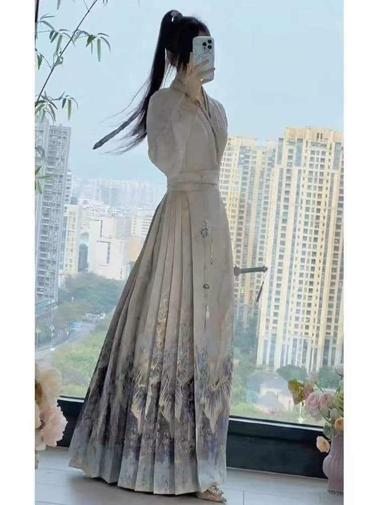 New Chinese Style National Fashion Horse-face Skirt Spring and Autumn New Ming-style Improved Hanfu In Stock Daily Versatile Ancient Style Full Set