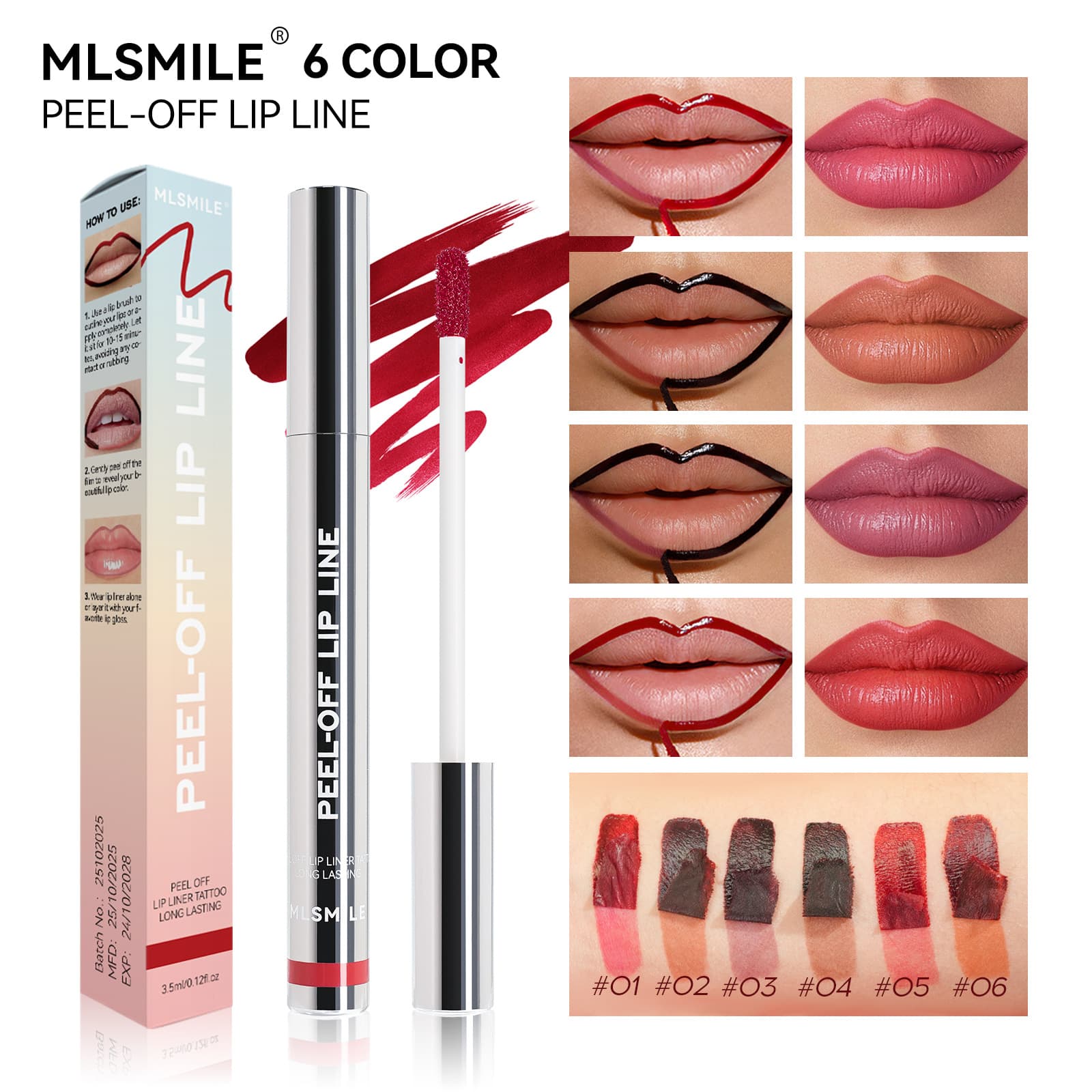 Cross-border non-stick peel-off lip liner, 6-color matte soft mist velvet long-lasting color lip glaze, lip gloss
