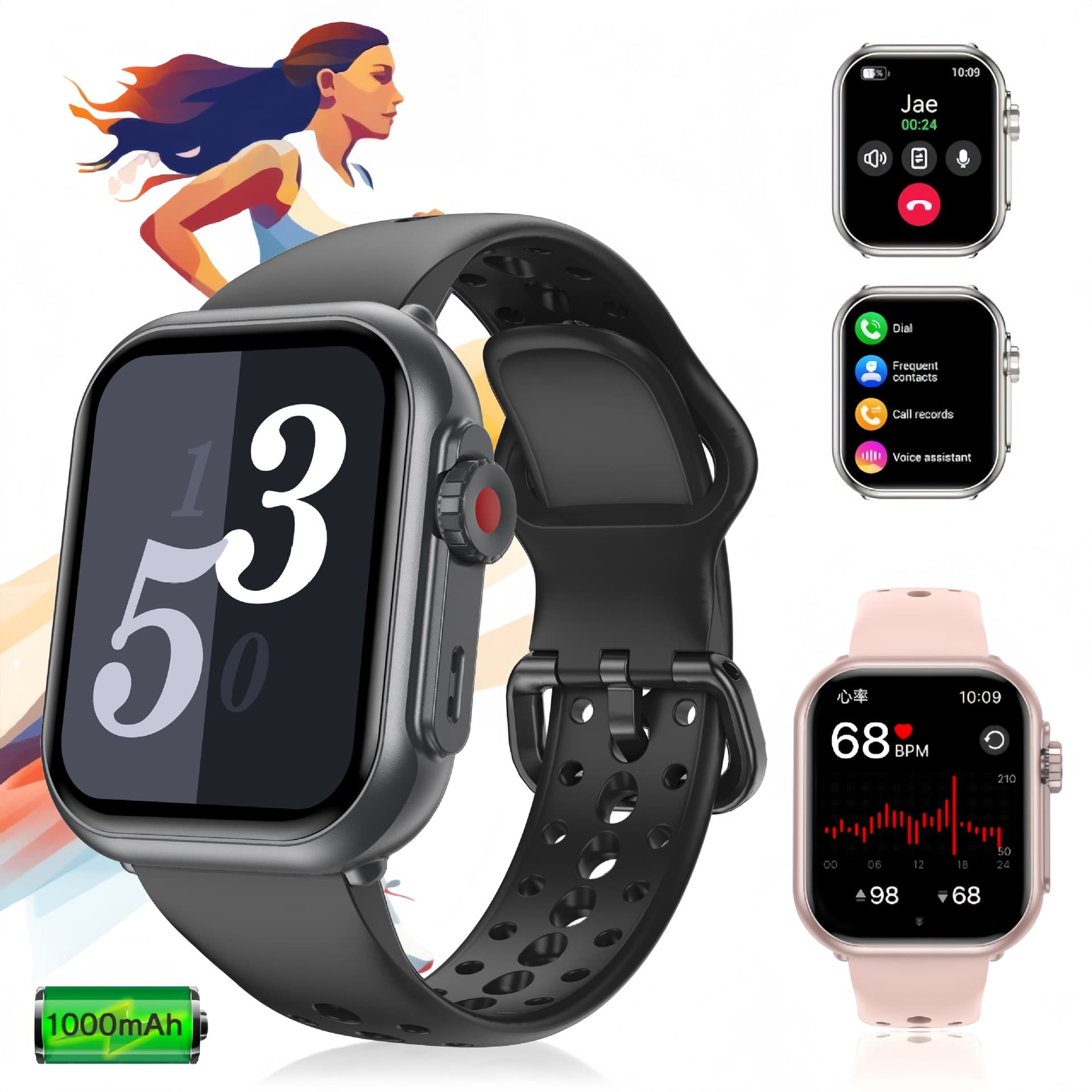 Cross-Border Smart Watch Custom, Bluetooth Calling, Heart Rate, Blood Oxygen, Sleep Monitoring, Outdoor Sports, Waterproof Smart Watch