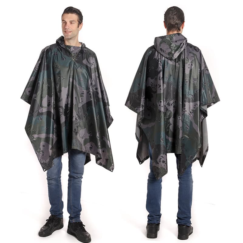 Cross-Border Camouflage Rain Poncho Outdoor Multi-Function Trekking Rain Cape Long Full Body Heavy Rain Export Rain Cape Wholesale