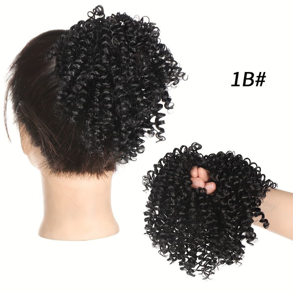 African Foreign Trade Screw Curl Hair Ring Wig for Women, Cross-Border Synthetic Fiber High-Temperature Silk Small Curl High Ponytail Hair Ring