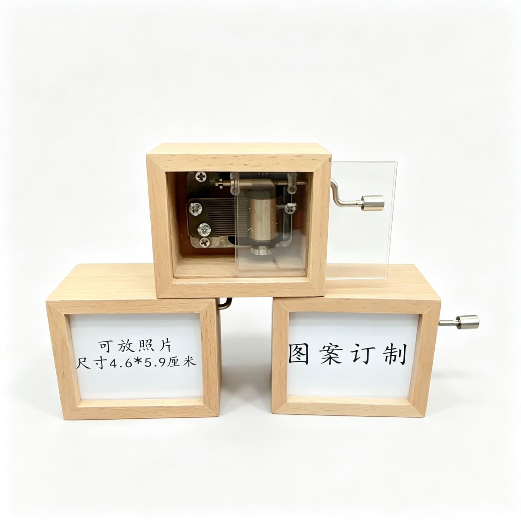 Cross-border wooden beech photo frame exchange for photos music box ornaments classical hand-cranked music box crafts gifts toys