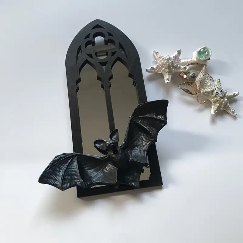 Cross-border new product Gothic cathedral window wall mirror with 3D bats Halloween decorative wall mirror
