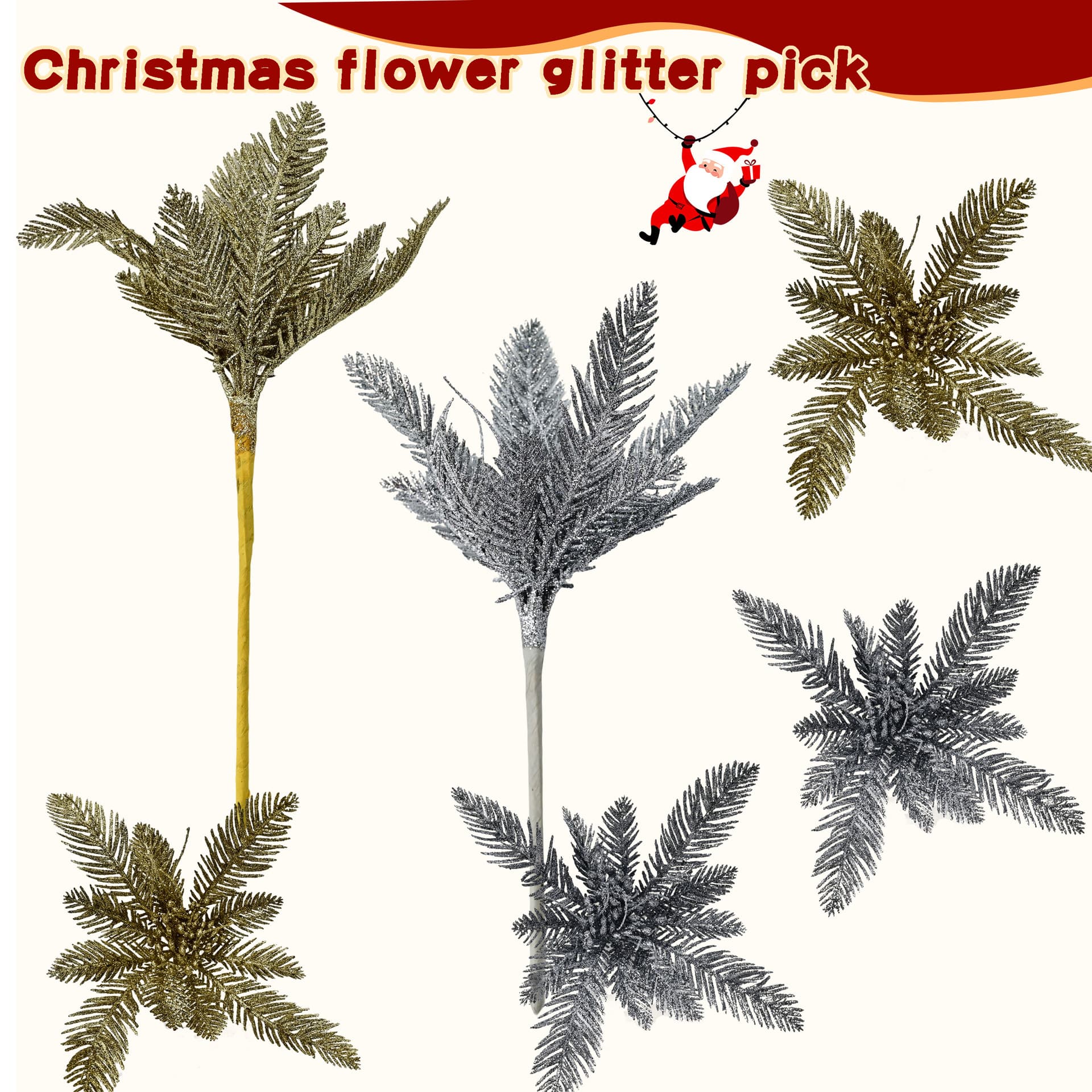 Cross-border Christmas decorations Christmas pine branches gold powder Christmas flowers Christmas tree cuttings simulation party home decoration