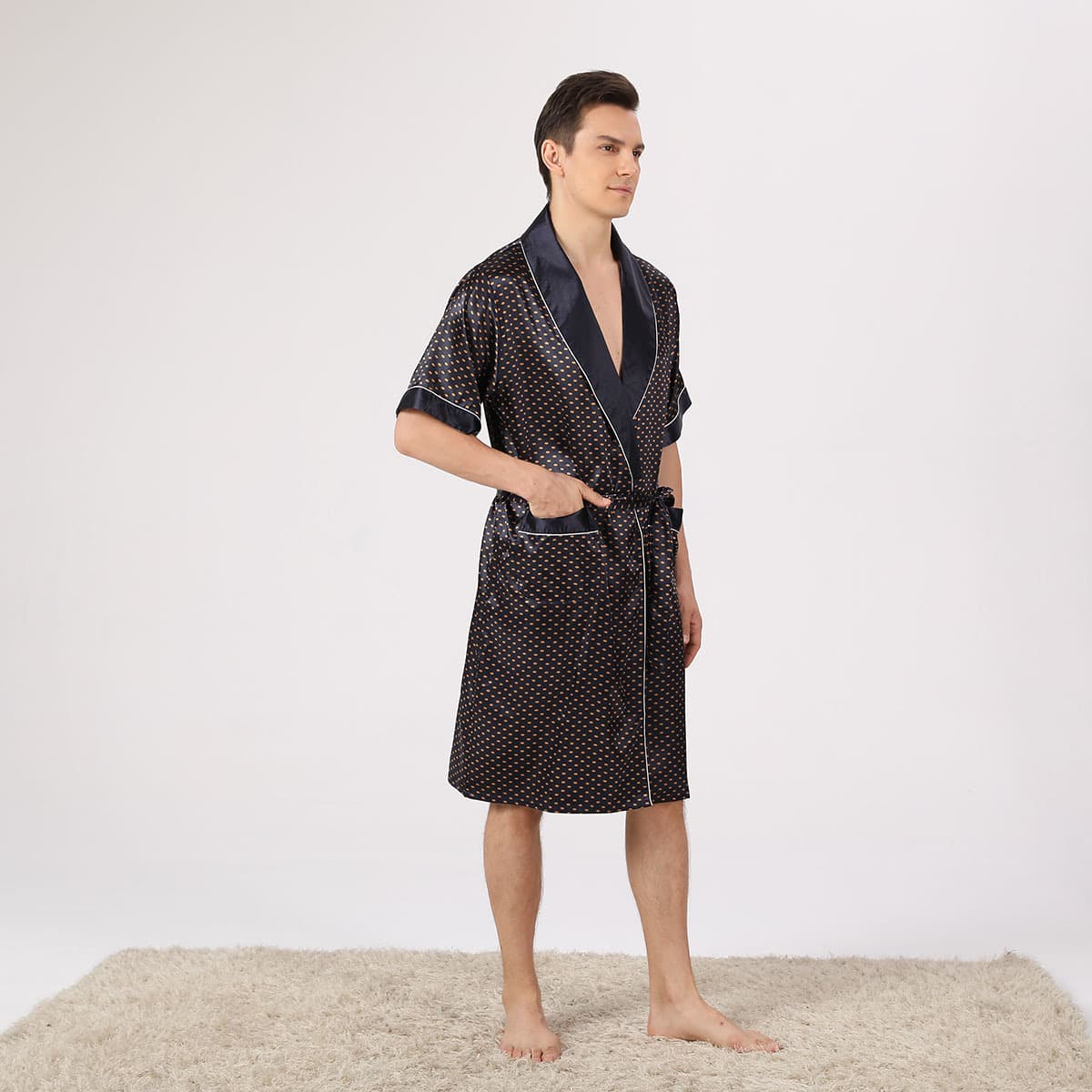 Men's Summer Robe Lightweight Men's Silk Robe Men's Ice Silk Robe Men's Long Robe for Summer
