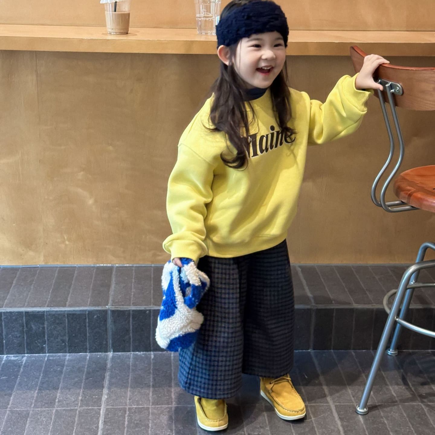 2025 Winter New Children's Clothing, Korean Style, Girls' Letter Print Fleece-Lined Sweatshirt, Fleece-Lined Crew Neck Sweatshirt