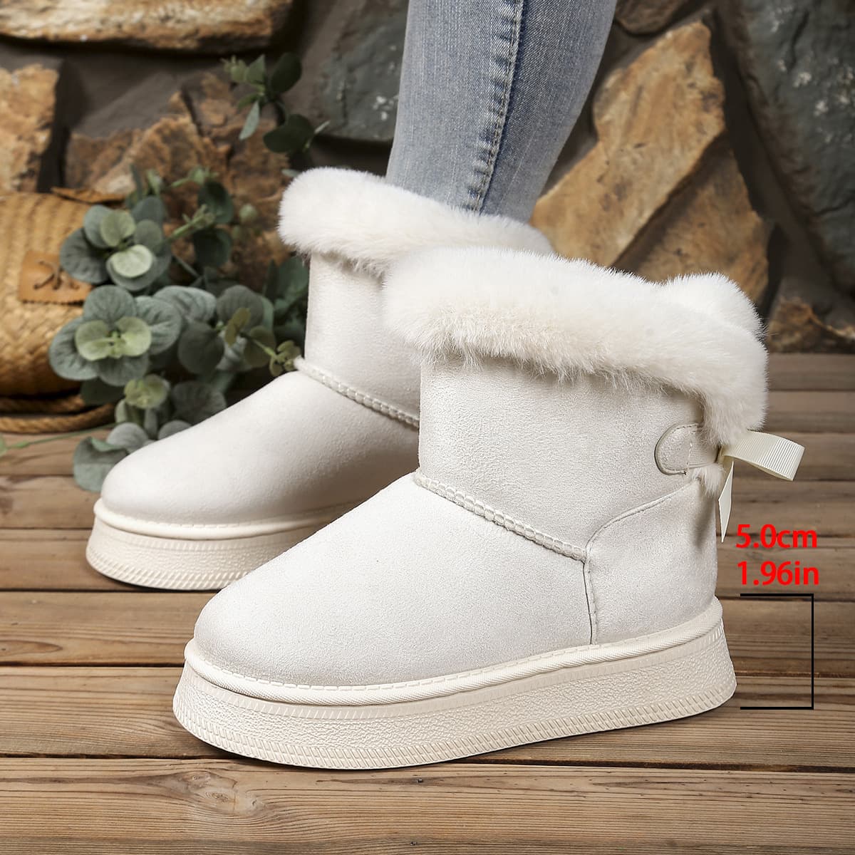 Fleece-Lined Thick Snow Boots Slip-On 2025 Winter New Thick Sole Furry Bow Warm Plus Size Cotton Shoes