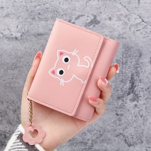 Factory Direct New Cute Cartoon Wallet Women Short Tri-Fold Cat Girl Small Wallet Leather Purse Women