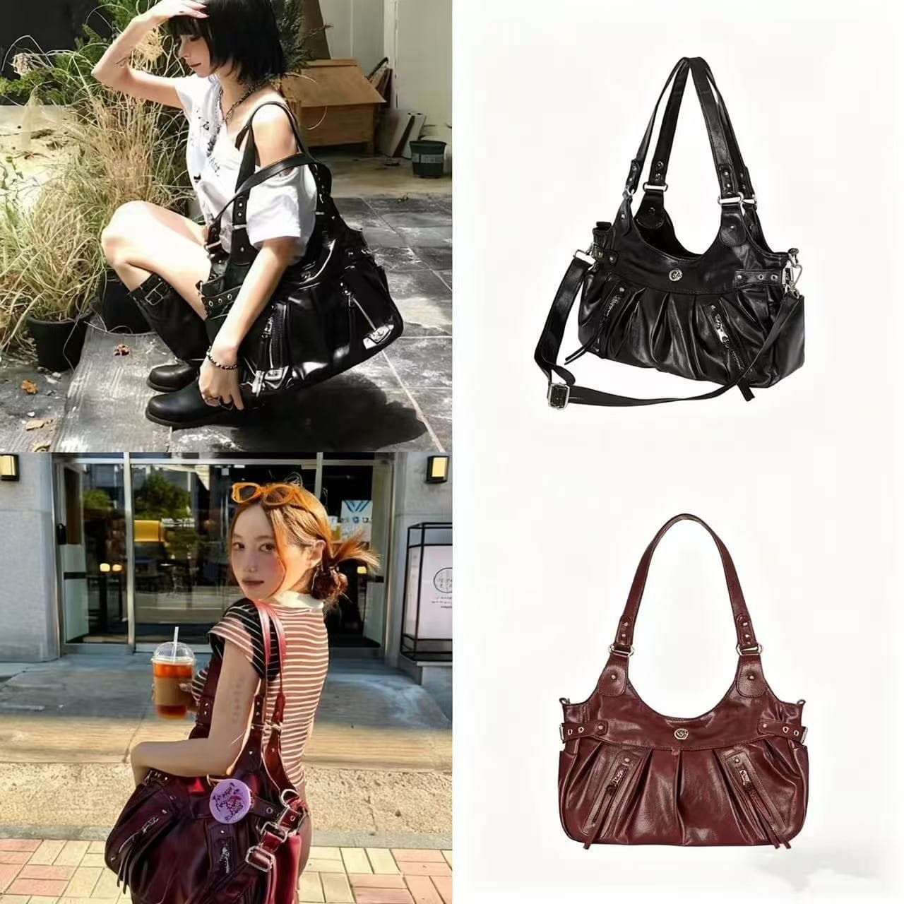 ILLIGO, a niche Korean brand, presents a new sexy retro motorcycle shoulder bag with pleats.