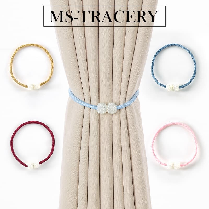 Modern Simple No-Drill Pearl Curtain Magnetic Clasp Tiebacks in Stock - Pair of Curtain Magnetic Clasps and Straps