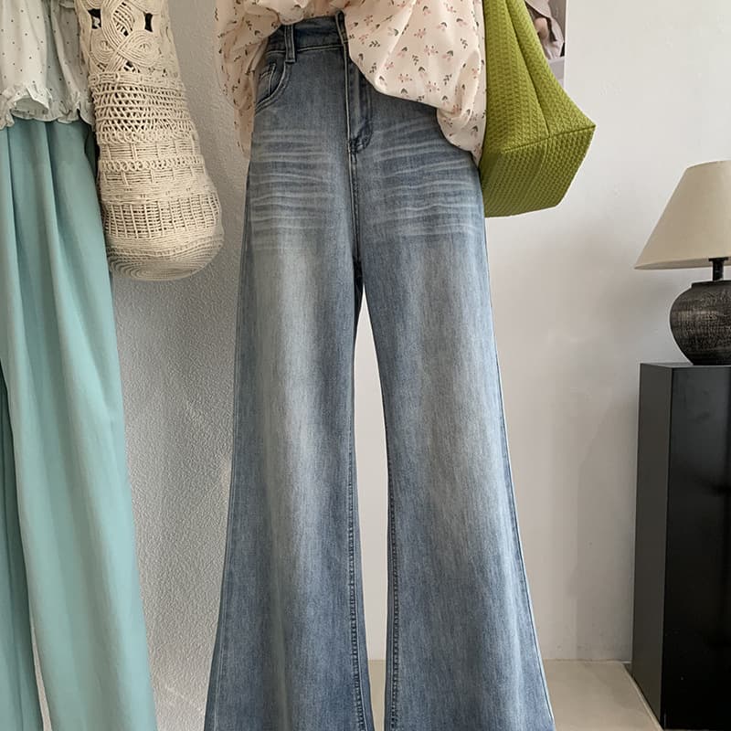 KEKEZOON Retro Slightly Flared Jeans Women Summer New High Waist Slimming Versatile Pants Real Shot Trendy 7764