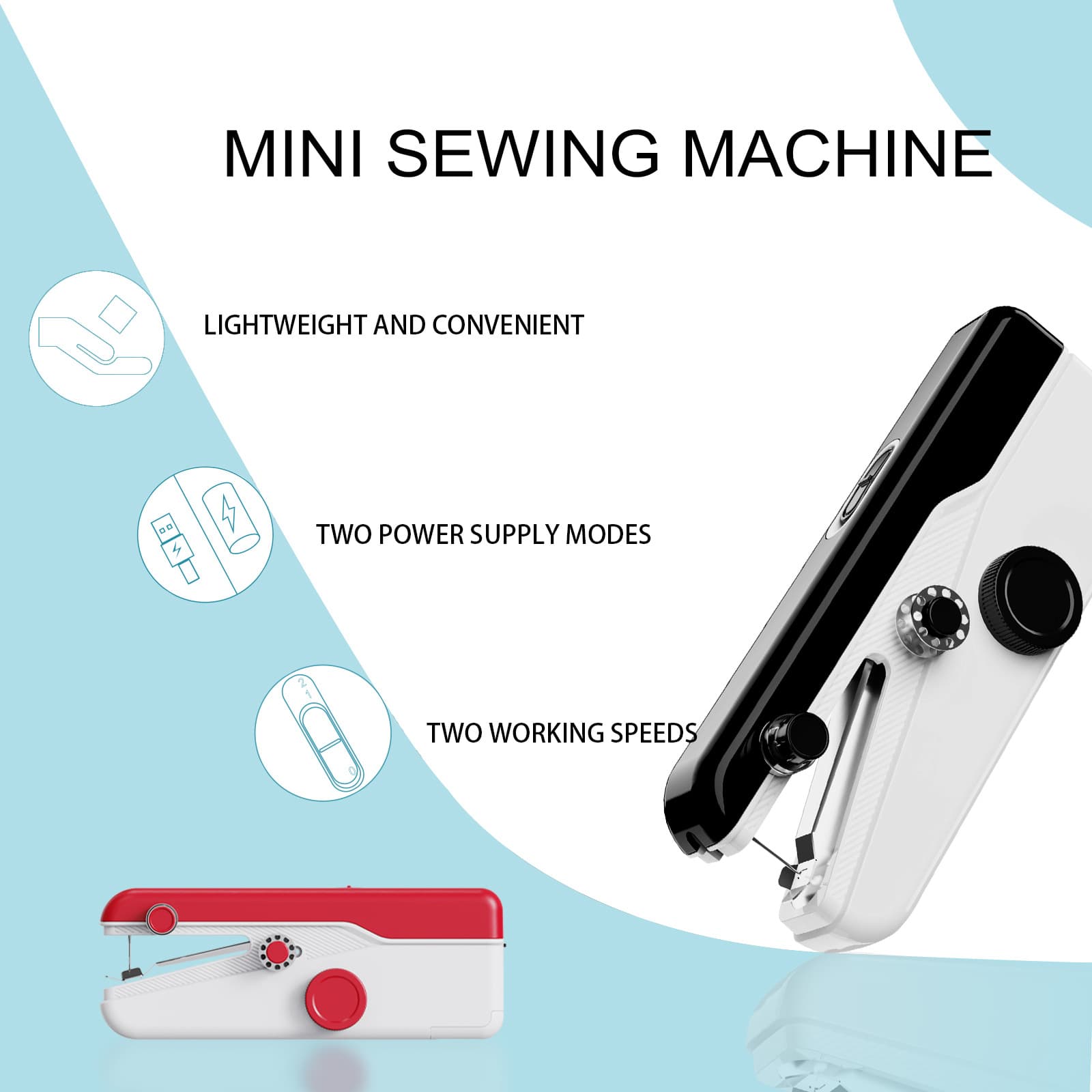New handheld portable mini sewing machine, multi-functional home sewing machine with dual-speed electric operation.
