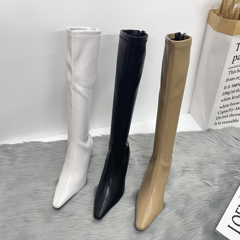 High Heel Knee-High Boots Women 2024 Autumn Square Toe Thin Heel High Tube Back Zipper Slim Fit Martin Boots Thin Style Korean