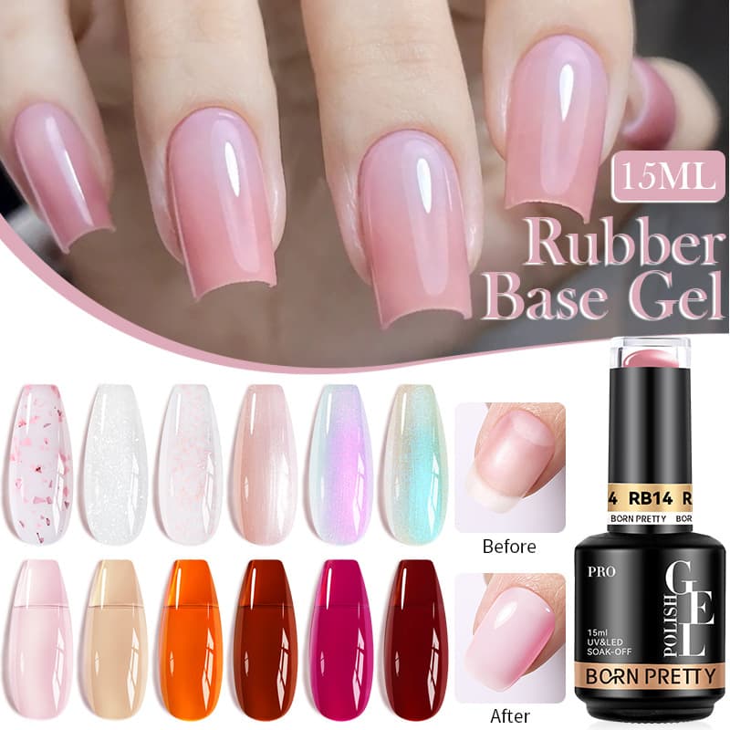 BORN PRETTY Nail Rubber Base Gel 36 Colors Russian Flowing Leveling Base & Color Gel 2-in-1 Nail Polish